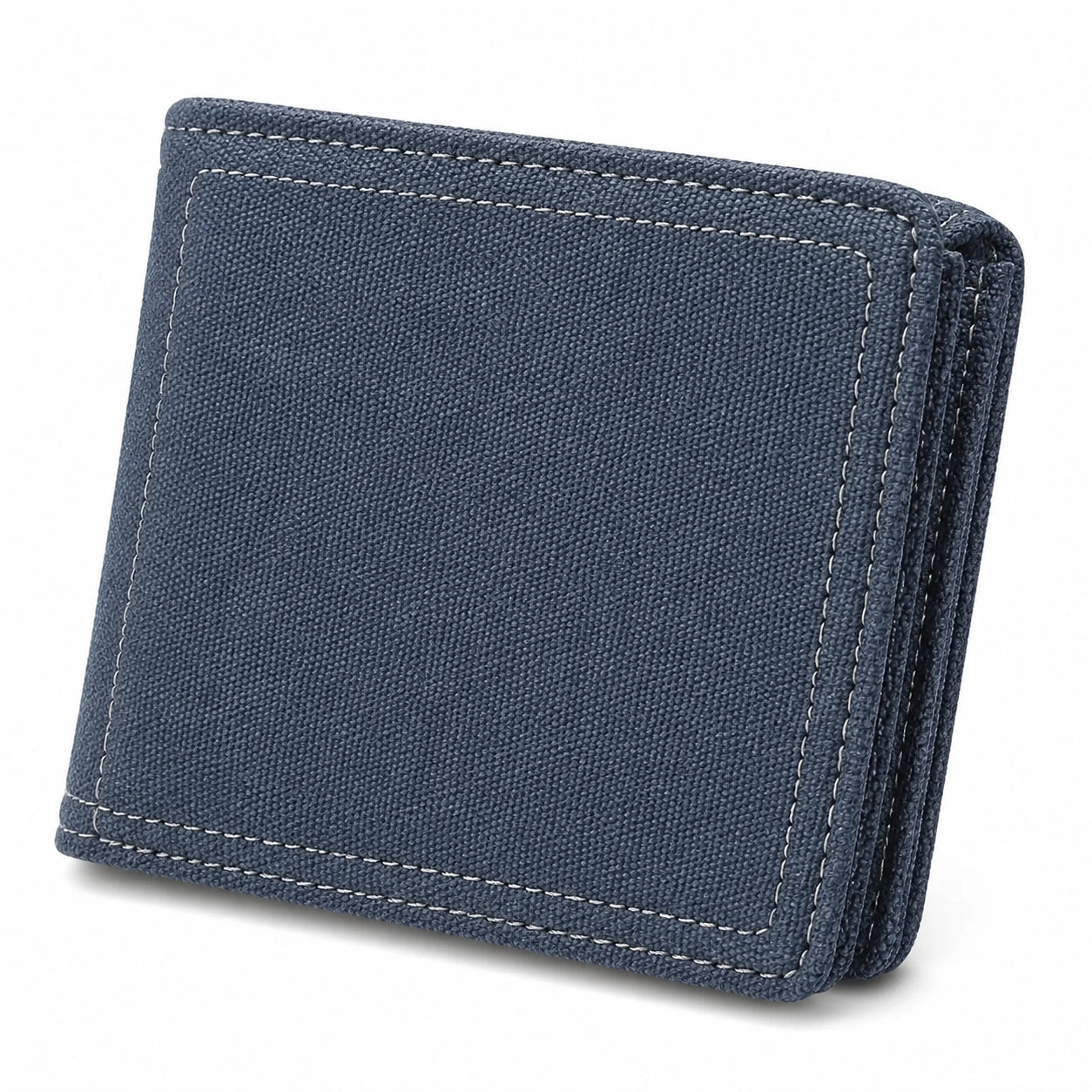 Portefeuille pliant 12 cm en toile bleu marine avec coutures contrastées