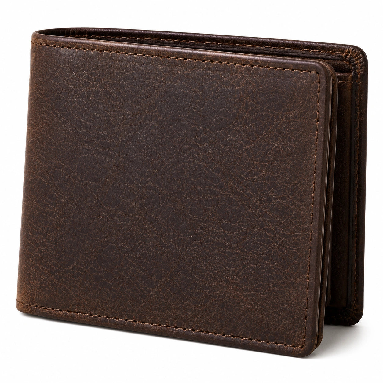 Portefeuille pliant 12 x 9.5 cm en cuir brun style vintage