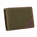 Portefeuille pliant 12 x 9.5 cm en toile kaki et cuir marron style classique