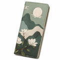 Portefeuille femme 19 x 10 x 3 cm en matière synthétique vert beige et blanc à rabat motif floral