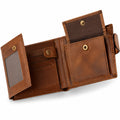 Portefeuille homme 12 x 9 x 2 cm en similicuir marron avec porte-monnaie et fermeture pression