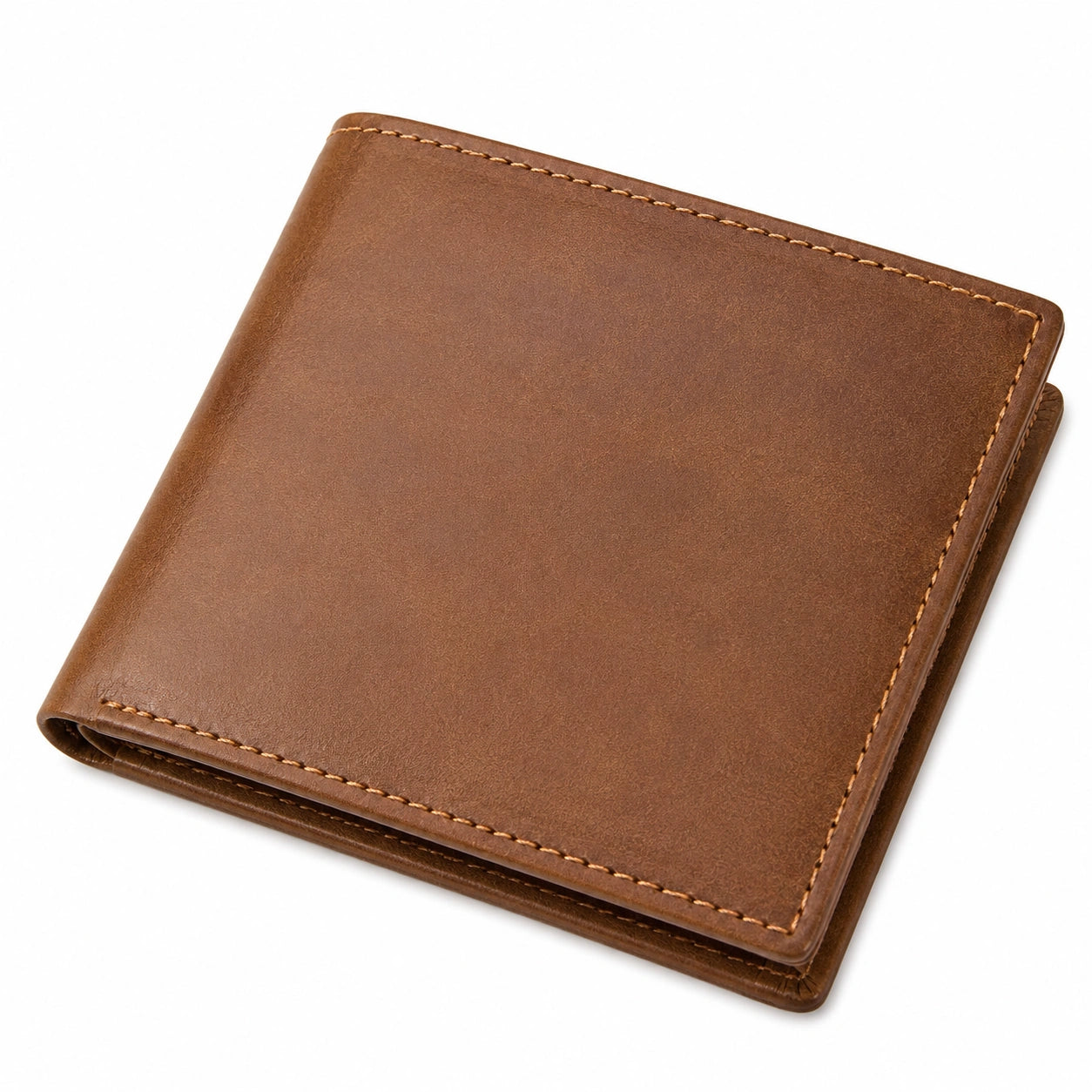 Portefeuille pliant 12 x 9.5 cm en cuir synthétique marron style classique