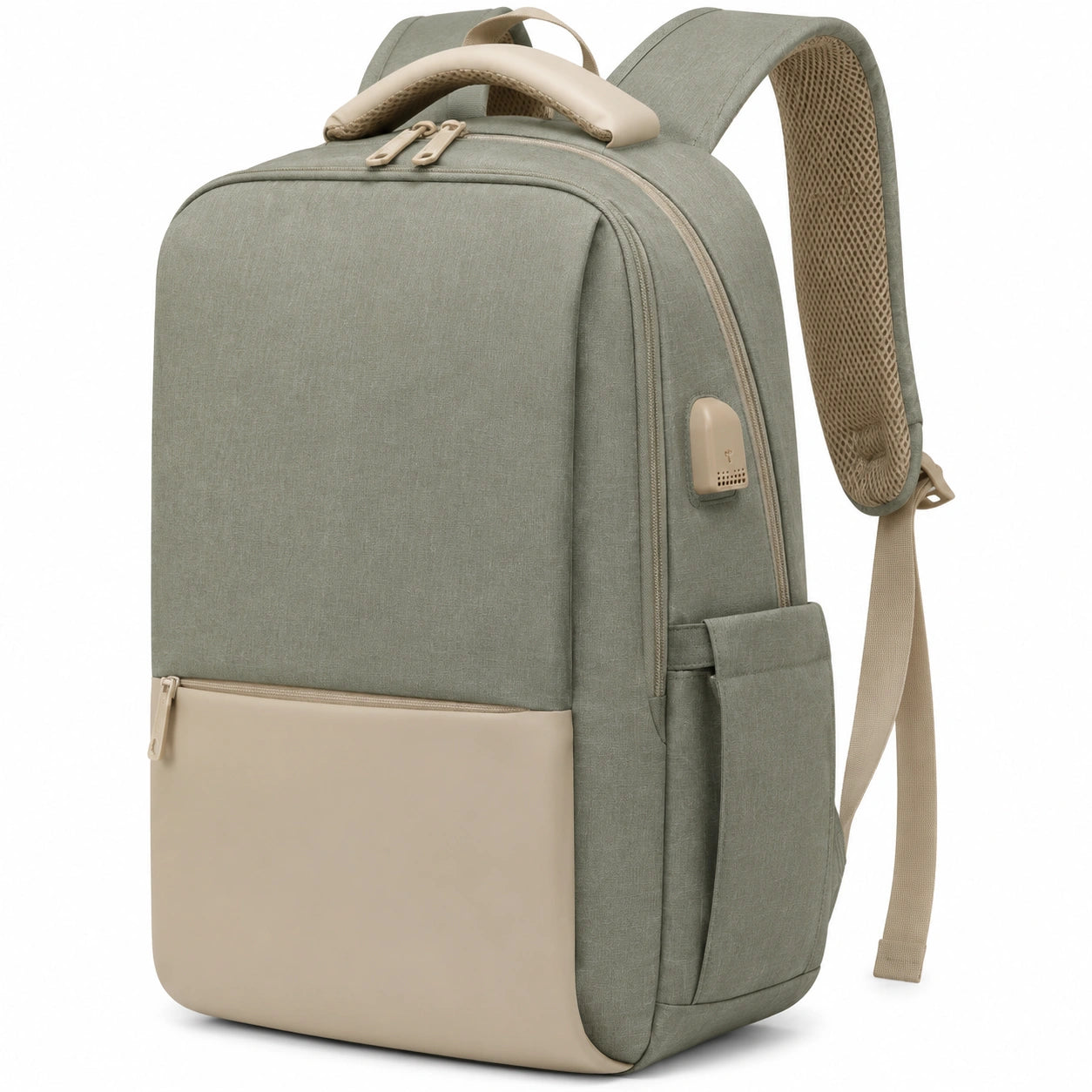 Sac à dos 45 x 30 x 18 cm en polyester vert sauge pour ordinateur style urbain avec port USB