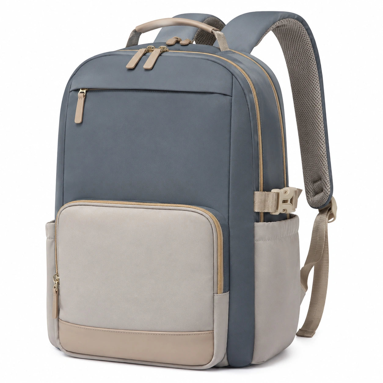 Sac à dos 42 x 30 x 18 cm en textile bleu gris pour quotidien à compartiments zippés