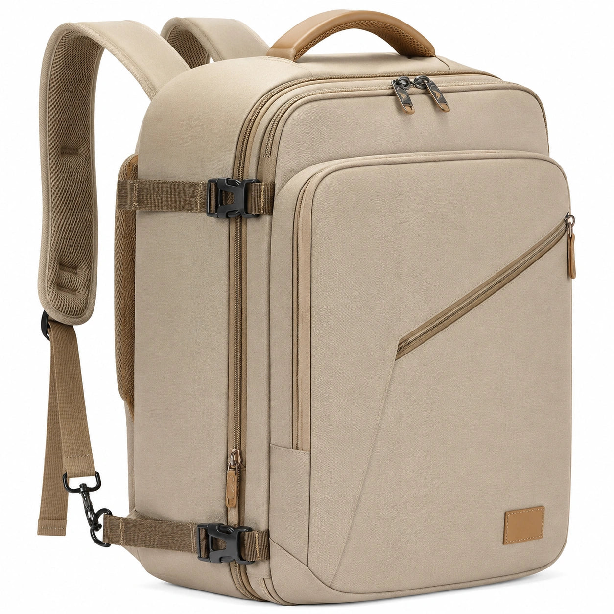 Sac à dos cabine 45 x 30 x 18 cm en tissu synthétique beige pour voyage avec bandoulière amovible