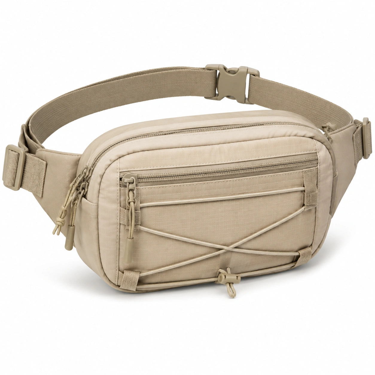 Sac banane 30 x 16 x 8 cm en textile beige à compartiments zippés réglable
