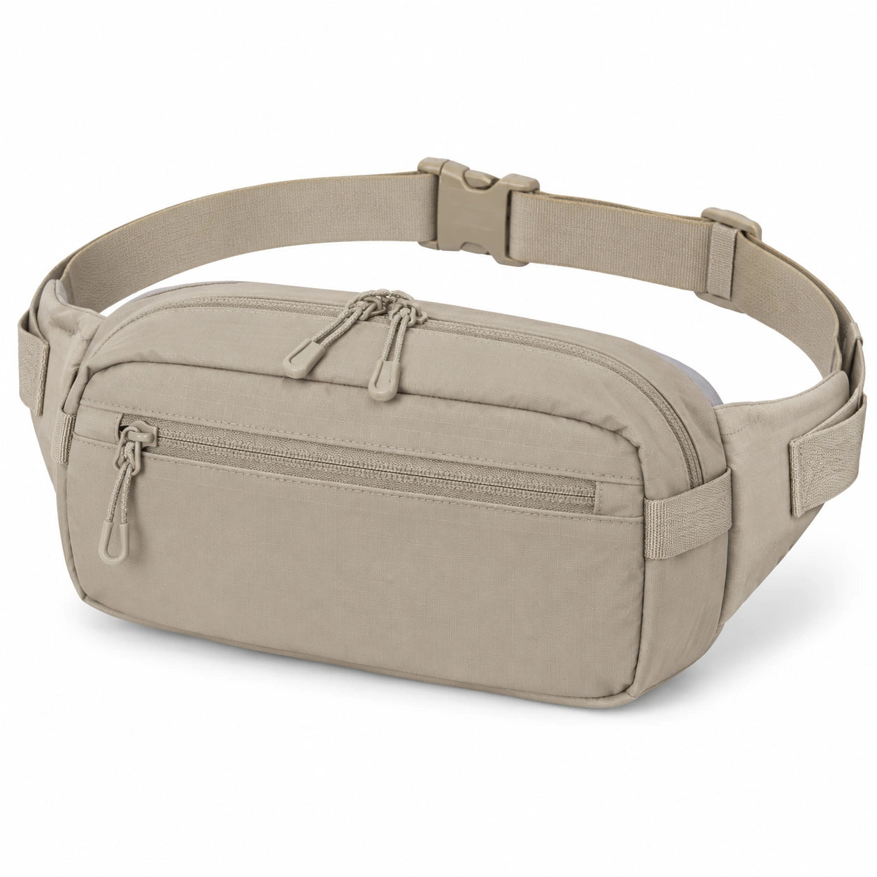 Sac banane 30 x 15 x 8 cm en textile beige à poches zippées style utilitaire