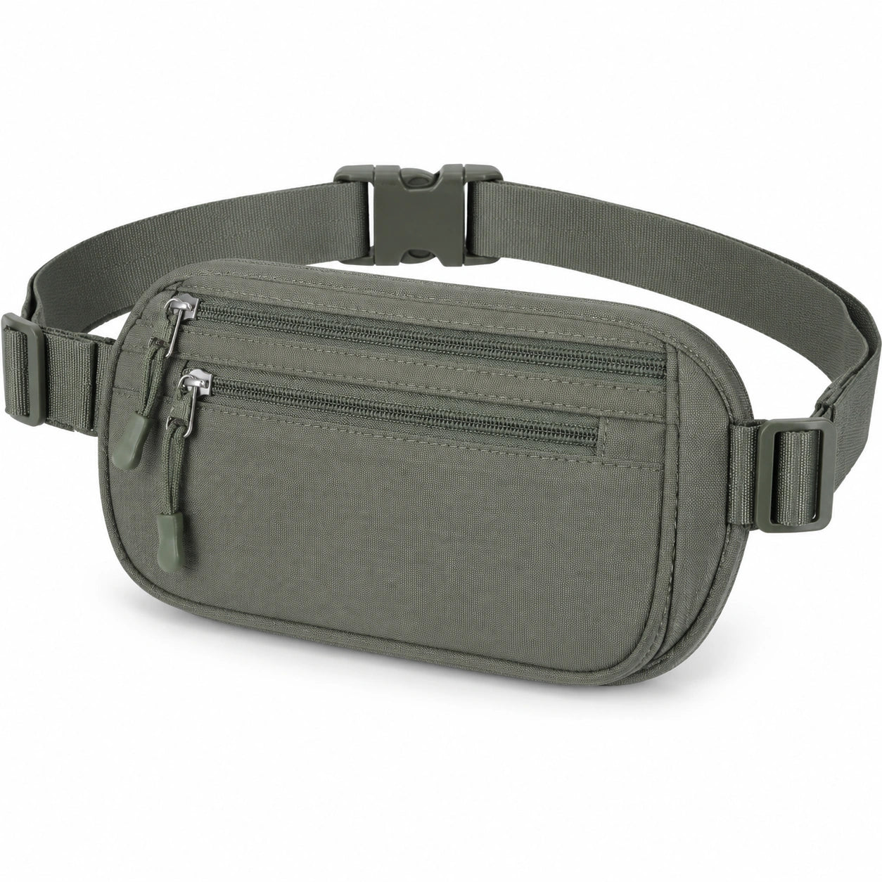 Sac banane 22 x 14 x 6 cm en polyester vert kaki à poches zippées ajustable