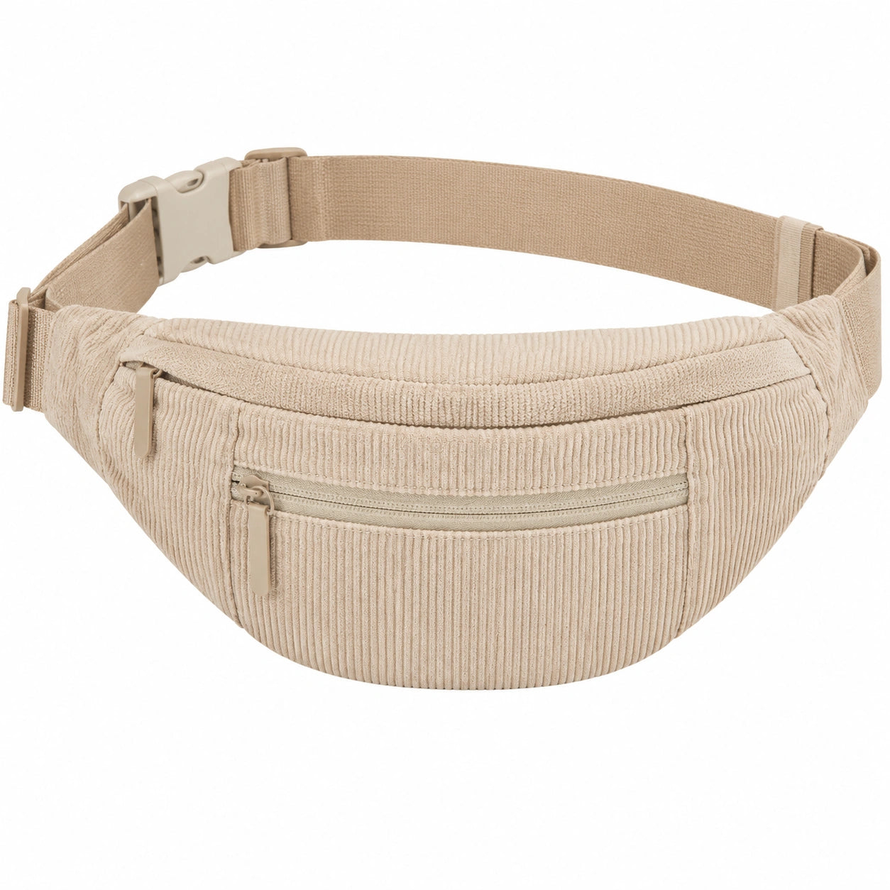 Sac banane taille réglable en tissu côtelé beige - rangement zippé