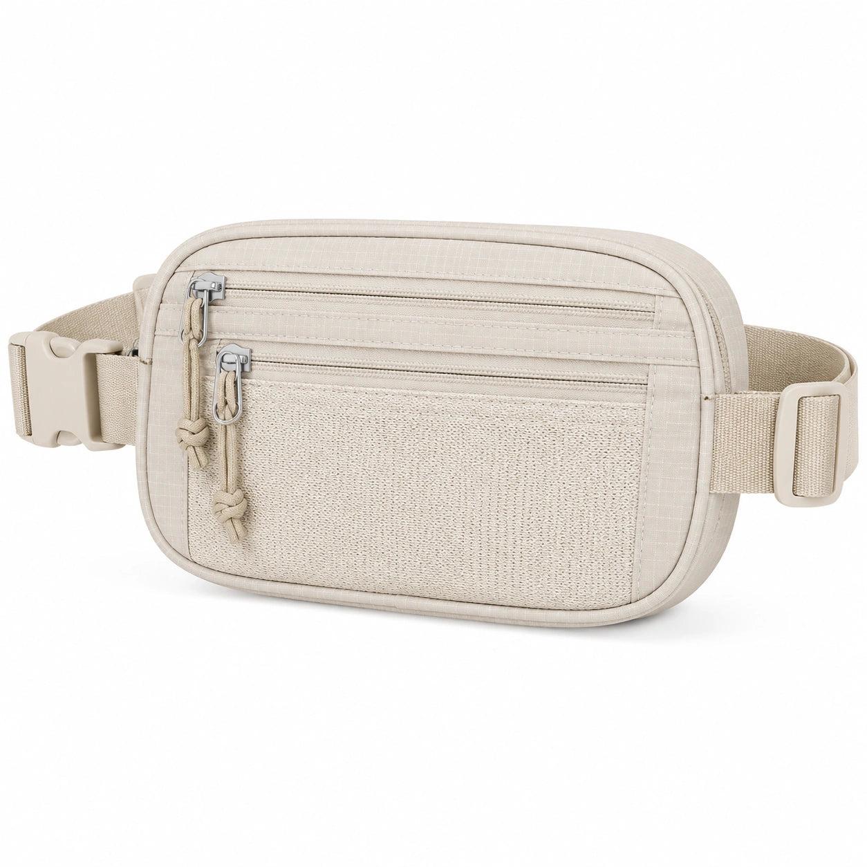 Sac banane 22 x 6 x 14 cm en polyester beige à poches zippées style urbain