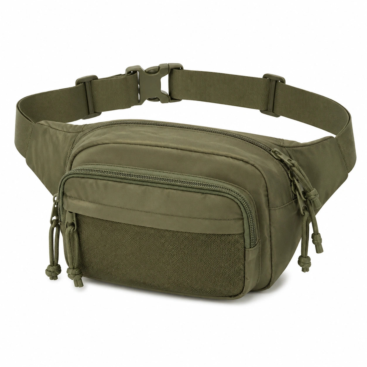 Sac banane 25 x 7 x 15 cm en tissu synthétique vert olive à compartiments zippés