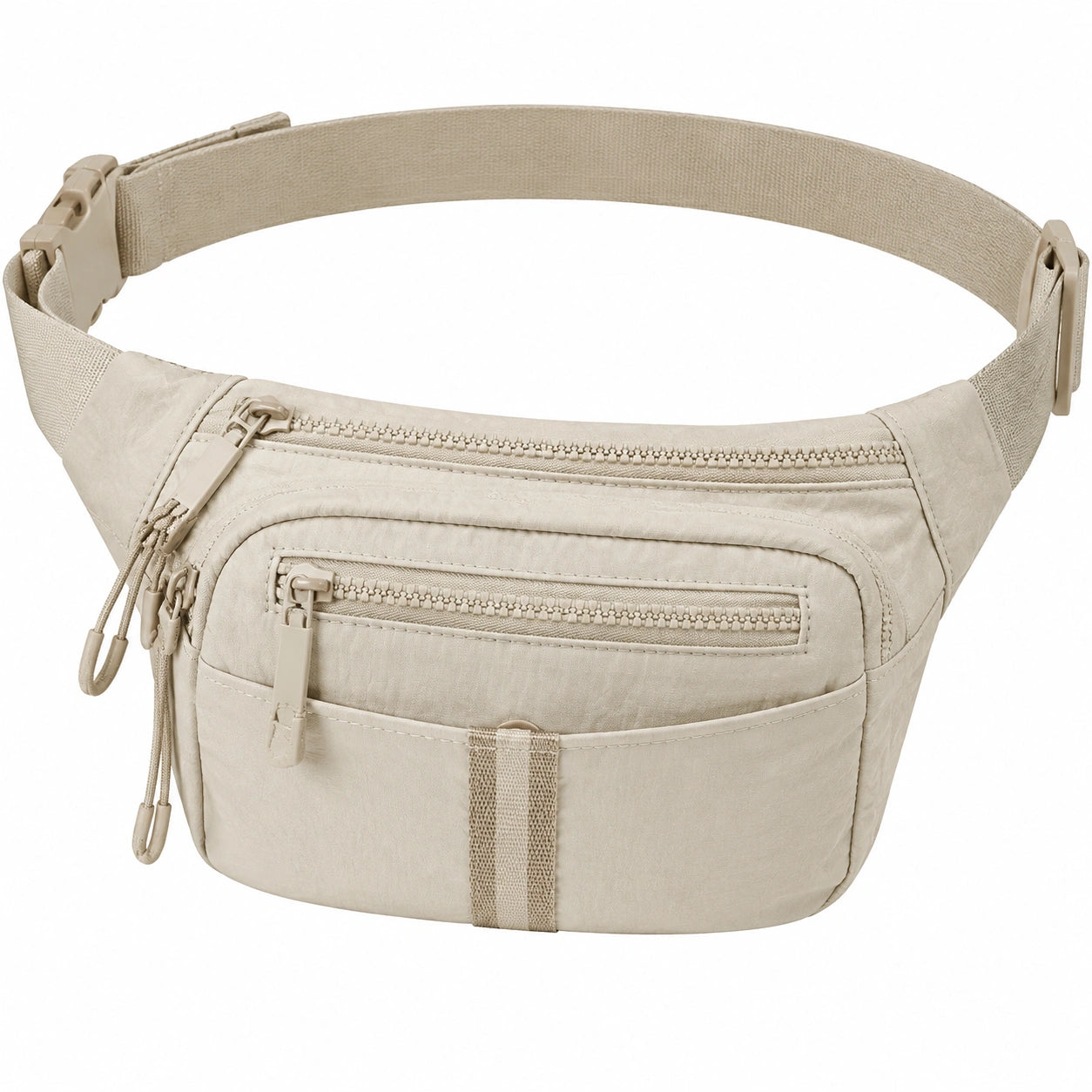 Sac banane 28 x 6 x 15 cm textile synthétique beige à poches zippées pour quotidien