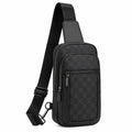 Sac bandoulière poitrine 32 cm noir en similicuir à compartiments zippés