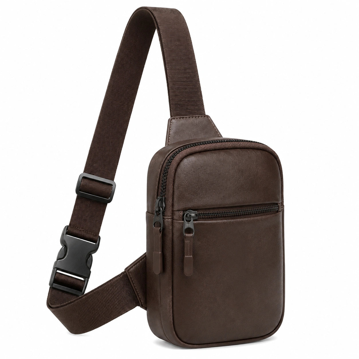 Sac bandoulière 17 x 7 x 29 cm en matière synthétique marron à poches zippées