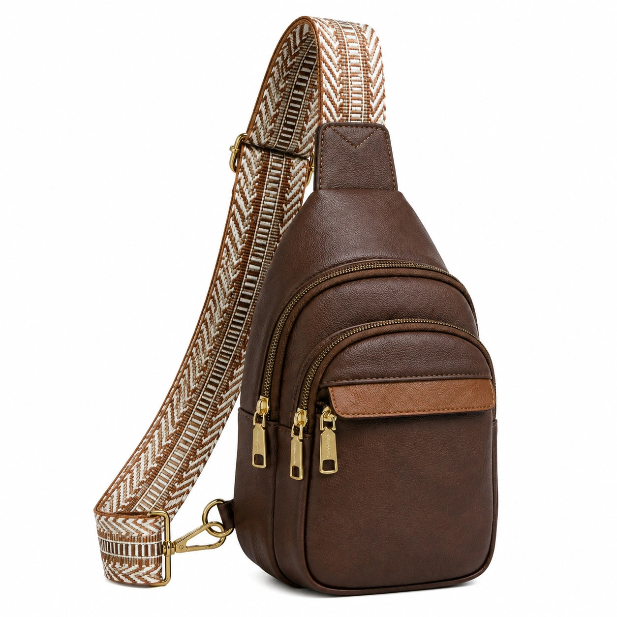 Sac bandoulière 18 x 8 x 31 cm en similicuir marron à poches multiples pour usage quotidien