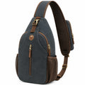 Sac à dos bandoulière 18 x 9 x 32 cm en textile gris anthracite et marron avec poches zippées