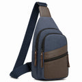 Sac bandoulière 30 cm textile bleu marine marron à poches zippées style urbain
