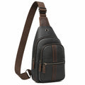 Sac bandoulière 18 x 8 x 33 cm en similicuir noir et marron à compartiments style urbain