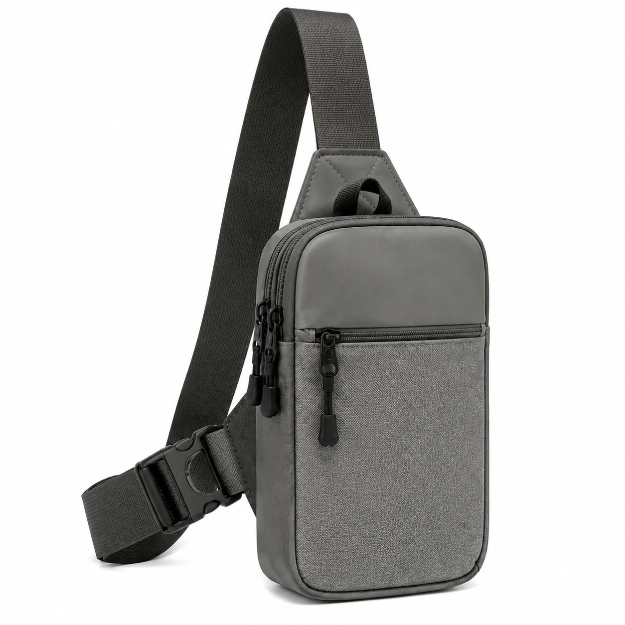 Sac bandoulière 18 x 7 x 30 cm gris en similicuir avec poches zippées pour usage quotidien