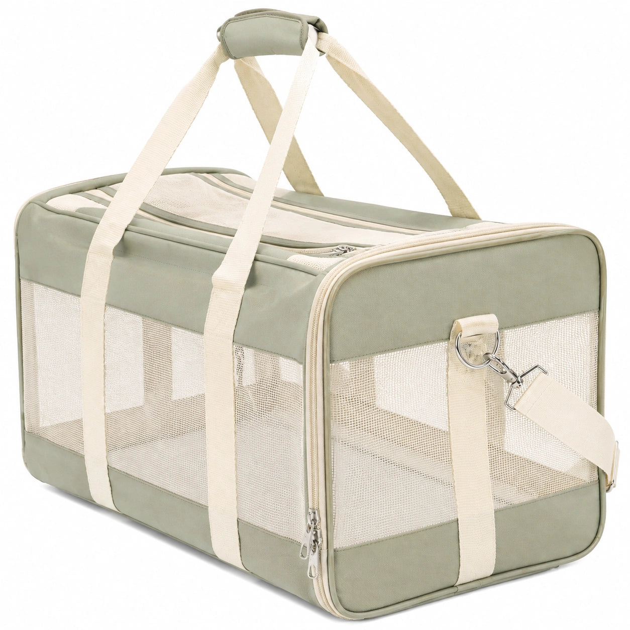 Sac de transport pour animal 50 x 30 x 30 cm en textile vert avec maille respirante