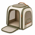 Sac de transport pour chat 45 x 30 x 35 cm en textile beige vert avec panneaux en maille