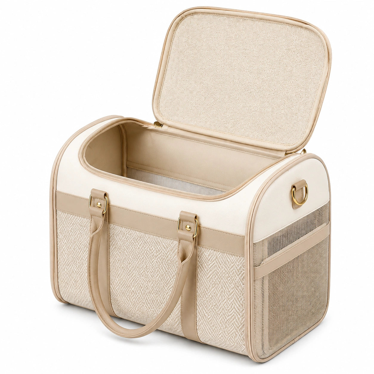 Sac de transport pour animaux 45 x 28 x 32 cm beige en tissu avec panneaux respirants et poignées