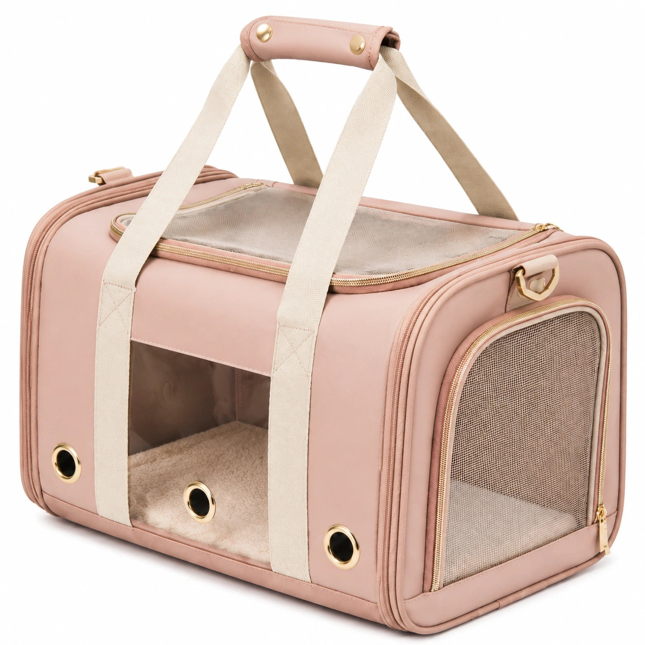 Sac de transport pour chat 45 x 28 x 28 cm rose en tissu avec maille respirante