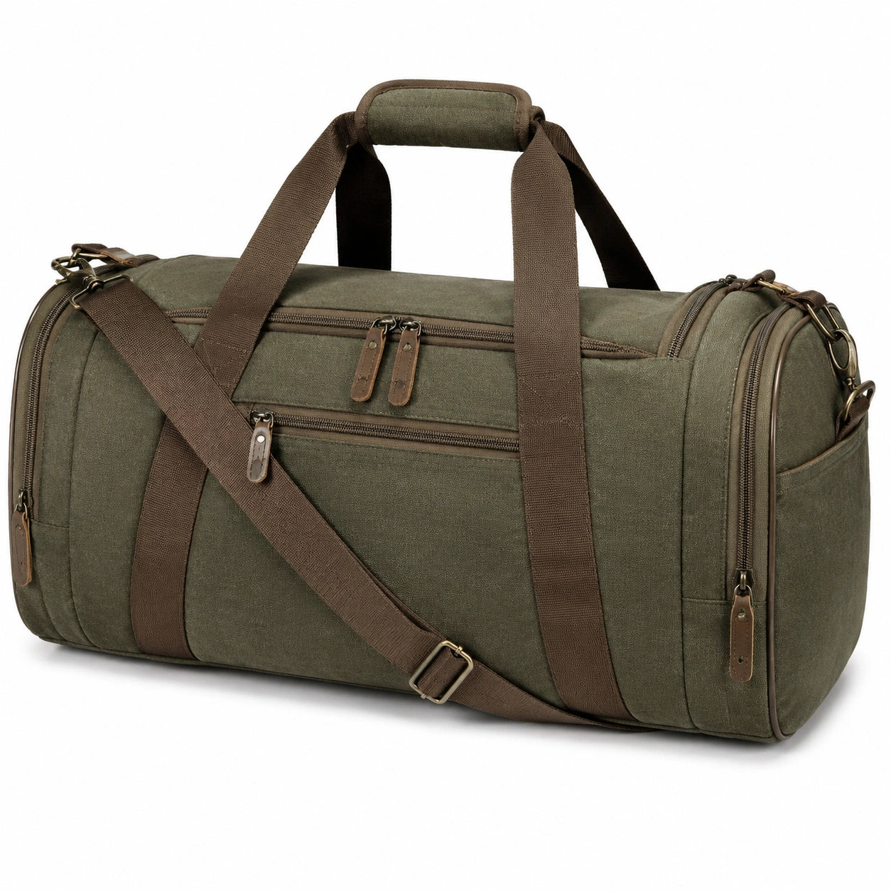 Sac de voyage 50 cm en matière synthétique kaki marron avec bandoulière réglable