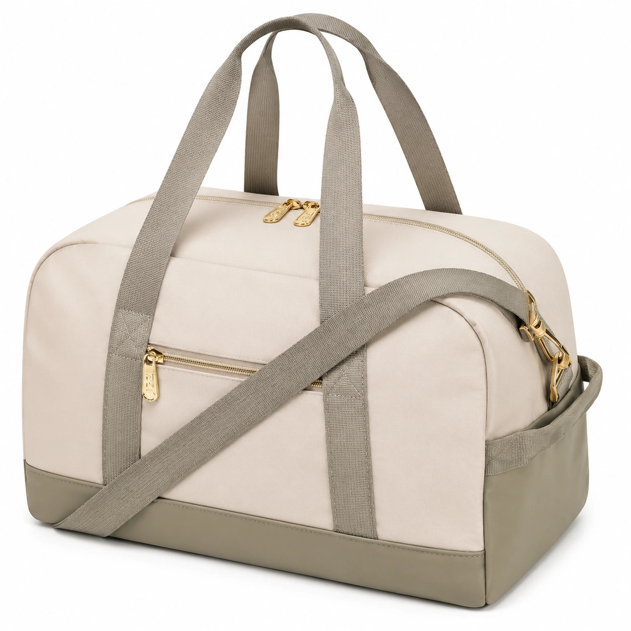 Sac de voyage 45 x 25 x 28 cm en tissu synthétique beige et taupe avec bandoulière
