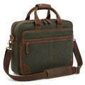 Sacoche pour ordinateur portable 15.6 pouces en toile vert foncé et marron avec bandoulière réglable