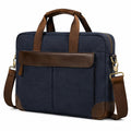 Sacoche ordinateur 40 cm en toile bleu marine et similicuir marron - bandoulière amovible