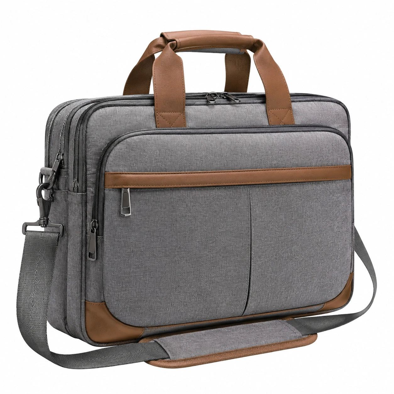 Sacoche ordinateur portable 42 cm en polyester gris marron avec bandoulière style affaires
