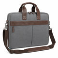 Sacoche pour ordinateur 40 cm en textile gris et similicuir marron avec bandoulière réglable