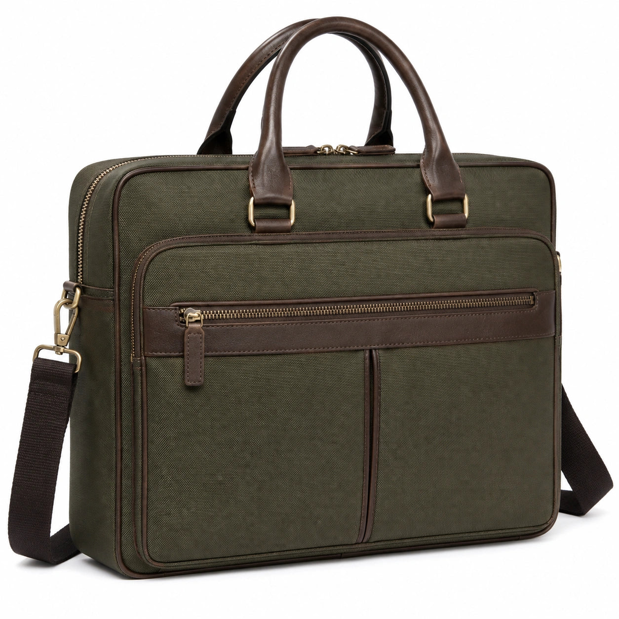 Sacoche ordinateur 40 x 10 x 30 cm textile vert kaki et marron style classique