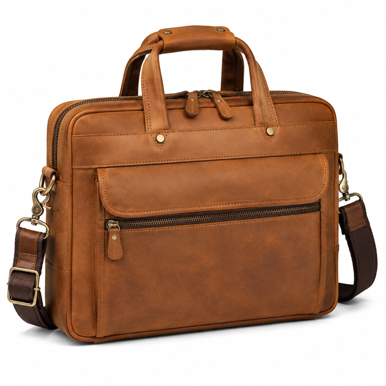 Sac ordinateur portable 40 cm en cuir marron avec bandoulière réglable